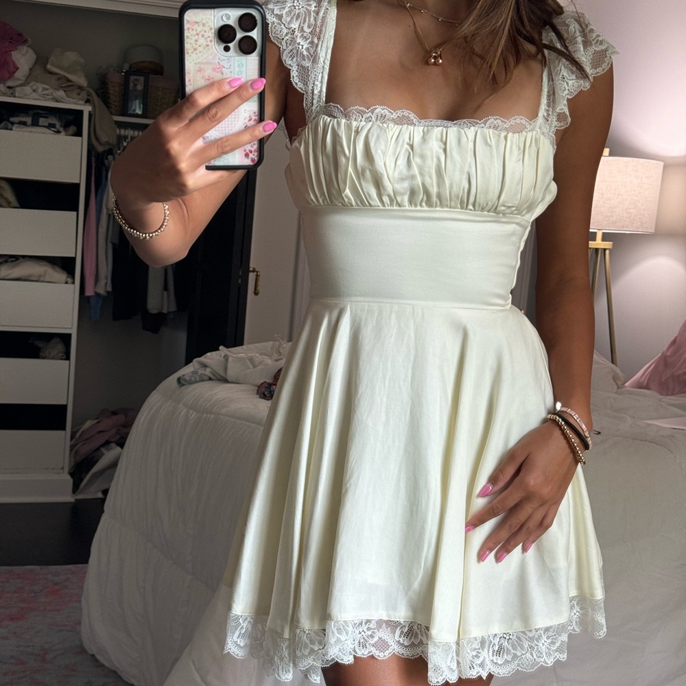 house of cb “kaia” a-line mini dress in ivory